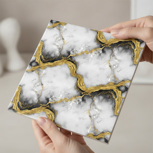 Azulejo De Cerâmica Luxo Líquido Ouro Mármore Branco Elegante