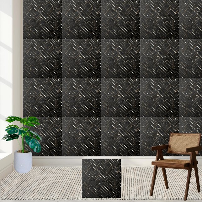 Azulejo De Cerâmica Luxo Negro Escuro Brilhante Glamoroso Contemporâne (Luxury Dark Black Glitter Contemporary Glamorous Ceramic Tile)