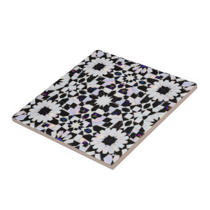 Azulejo De Cerâmica Luxo Opala Preta e Branca Estrela Marroquina Zelli