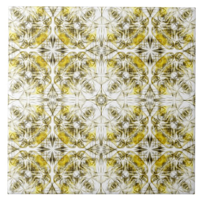 Azulejo De Cerâmica Luxo, ornamental, amarelo-mostarda, branco, cinza (Frente)
