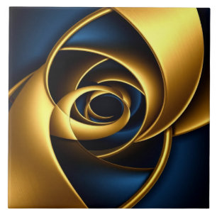 Azulejo De Cerâmica Luxo Ouro e Azul Marinho Espiral Abstrato Elegant