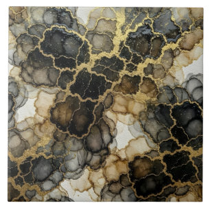 Azulejo De Cerâmica Luxo Preto, Branco e Dourado Mármore Tinta Álcool