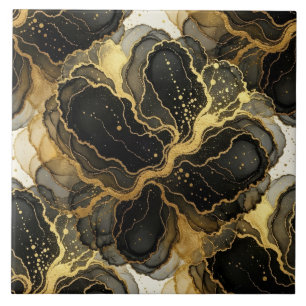 Azulejo De Cerâmica Luxo Preto, Branco e Mármore Dourado Tinta Alcoóli