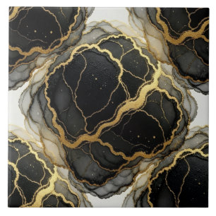 Azulejo De Cerâmica Luxo Preto, Branco e Mármore Dourado Tinta Alcoóli