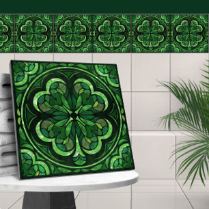 Azulejo De Cerâmica Luxo sortudo de trevo de quatro folhas