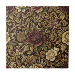 Azulejo De Cerâmica Luxuoso padrão floral de videira em rosa dourado d
