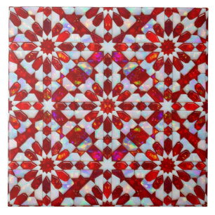 Azulejo De Cerâmica Luxuoso Zellij Marroquino em Rubi Vermelho e Opala