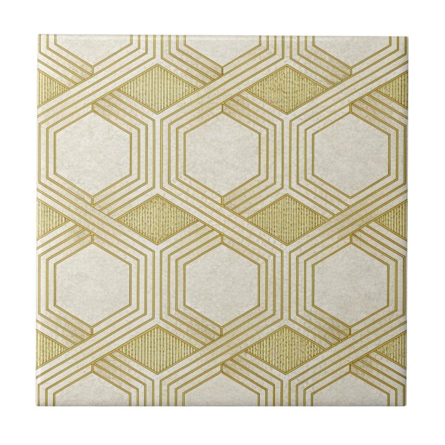 Azulejo De Cerâmica Luxurious Gold Hexagon Pattern - Marble Texture (Frente)