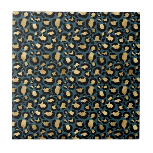 Azulejo De Cerâmica Luxurious Leopard Spots Dark Blue Wild Glam