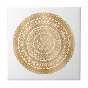 Azulejo De Cerâmica Luxury Boho Faux Dourado Mandala White