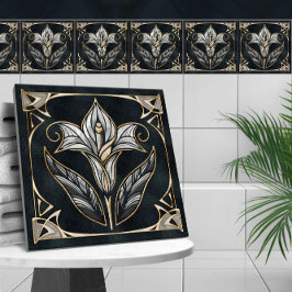Azulejo De Cerâmica Luxury Calla Lily Pearl e Dourado