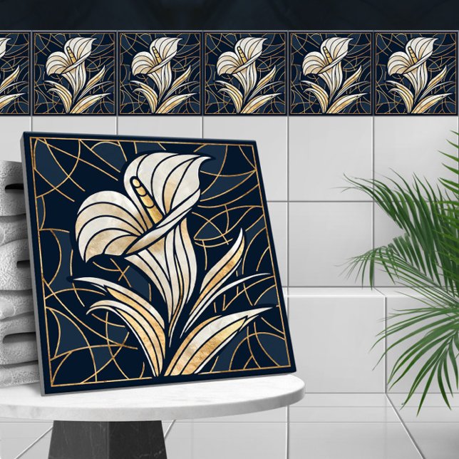 Azulejo De Cerâmica Luxury Calla Lily Pearl e Dourado (Criador carregado)