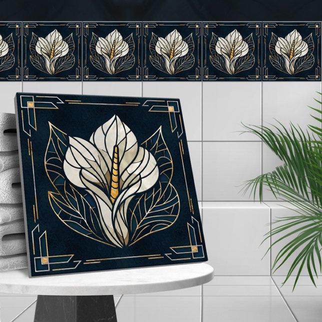 Azulejo De Cerâmica Luxury Calla Lily Pearl e Dourado (Criador carregado)