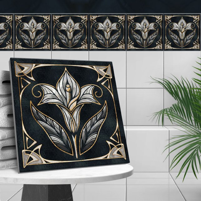 Azulejo De Cerâmica Luxury Calla Lily Pearl e Dourado (Criador carregado)