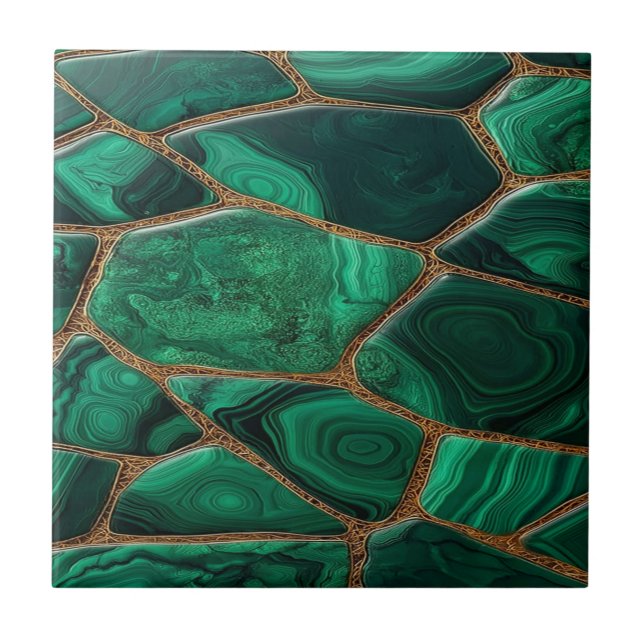Azulejo De Cerâmica Luxury Emerald Malachite Green Marble Abstract (Frente)