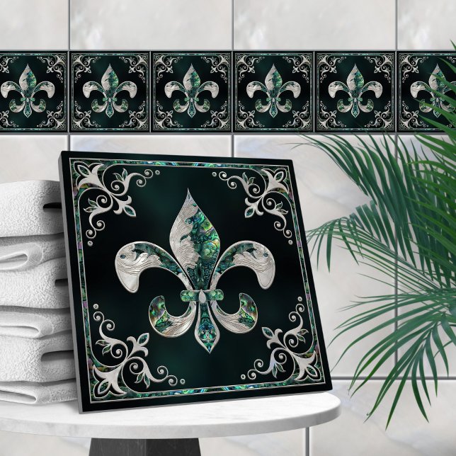 Azulejo De Cerâmica Luxury Fleur-de-lis - Abalone Shell e Pearl (Criador carregado)