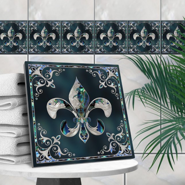 Azulejo De Cerâmica Luxury Fleur-de-lis - Abalone Shell e Pearl (Criador carregado)