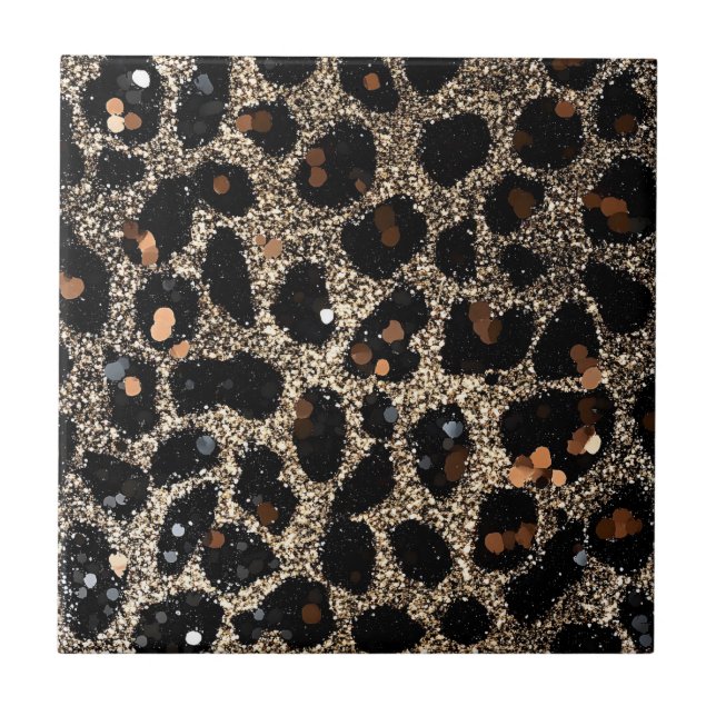 Azulejo De Cerâmica Luxury Glitter Brown Black Gold Leopard Pattern (Frente)