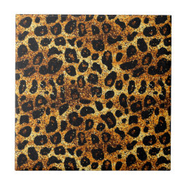 Azulejo De Cerâmica Luxury Glitter Gold Brown Rust Leopard Pattern