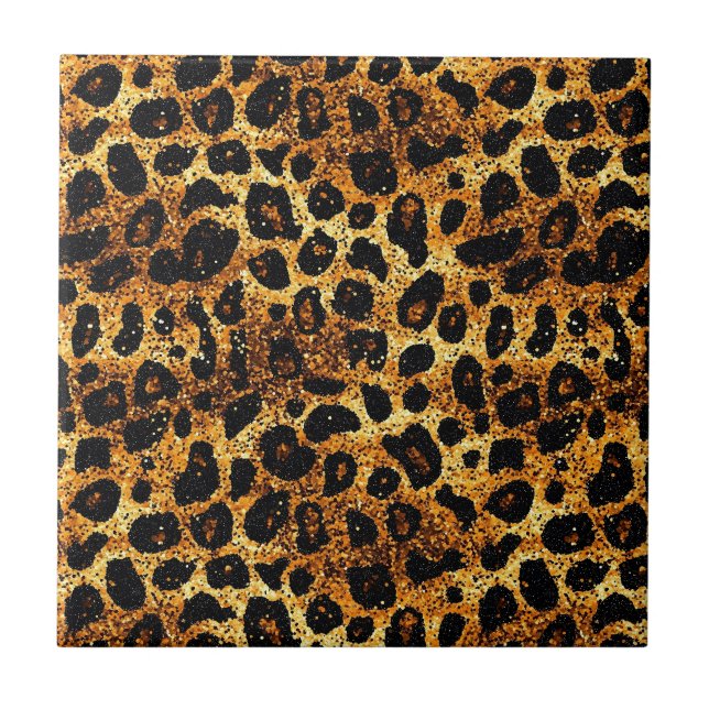 Azulejo De Cerâmica Luxury Glitter Gold Brown Rust Leopard Pattern (Frente)