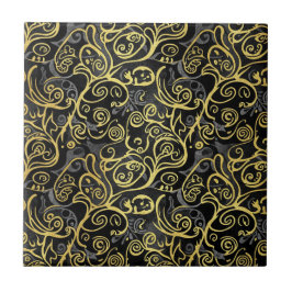 Azulejo De Cerâmica Luxury Gold Leaf Storybook Black Silver