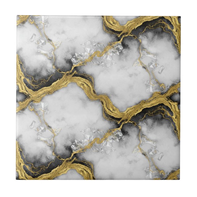 Azulejo De Cerâmica Luxury Liquid Gold White Marble Elegant (Frente)