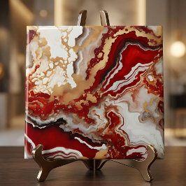 Azulejo De Cerâmica Luxury Ruby Red Gold Liquid Marble Agate Fluid Art