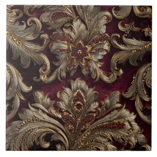 Azulejo De Cerâmica Luxury Vintage French Baroque Burgundy Gold Floral