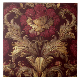 Azulejo De Cerâmica Luxury Vintage French Baroque Burgundy Gold Floral