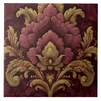 Azulejo De Cerâmica Luxury Vintage French Baroque Burgundy Gold Floral