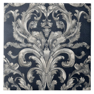 Azulejo De Cerâmica Luxury Vintage French Baroque Ivory Navy Blue