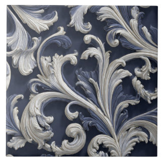 Azulejo De Cerâmica Luxury Vintage French Baroque Ivory Navy Blue