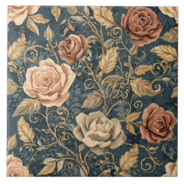 Azulejo De Cerâmica Luxury, Vintage Garden of Roses, Blue Background