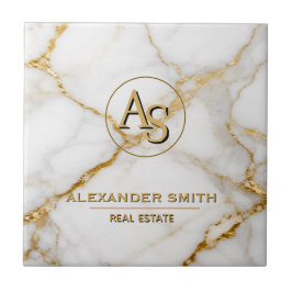 Azulejo De Cerâmica Luxury White Marble Gold Monogram Real Estate