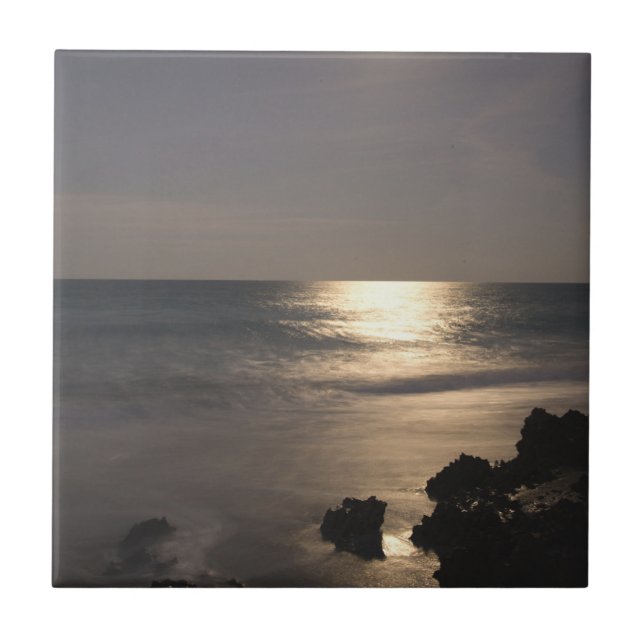 Azulejo De Cerâmica Luz da Lua Sobre o Oceano (Frente)
