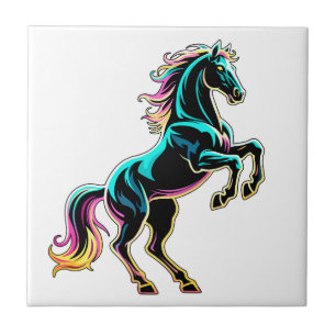 Azulejo De Cerâmica Luz Neon de Cavalo Efeito Glitch Estilo Retro