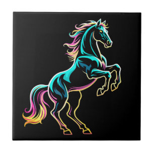 Azulejo De Cerâmica Luz Neon de Cavalo Efeito Glitch Estilo Retro