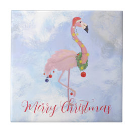Azulejo De Cerâmica Luzes de cores de Natal Flamingo