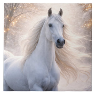 Azulejo De Cerâmica Luzes de Natal Cavalo Branco Neve Bonita