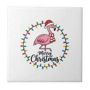 Azulejo De Cerâmica Luzes de Natal de Flamingo Feriado