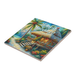 Azulejo De Cerâmica Luzes de praia de palmeira de Natal Tropical
