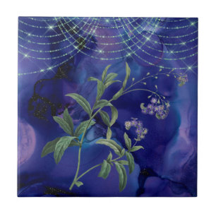 Azulejo De Cerâmica Luzes Florais Verdes de Boho