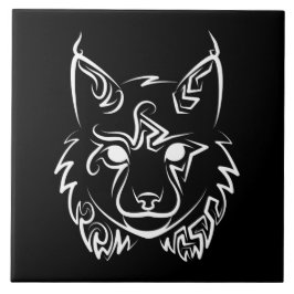 Azulejo De Cerâmica Lynx Tribal Preto e Branco