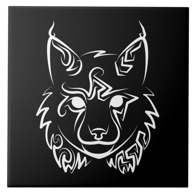 Azulejo De Cerâmica Lynx Tribal Preto e Branco (Frente)