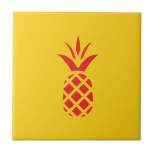 Azulejo De Cerâmica Maçã de Pinheiro Vermelho em Amarelo.