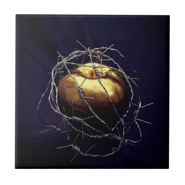 Azulejo De Cerâmica Maçã Ouro Perfeita Em Uma String (Frente)