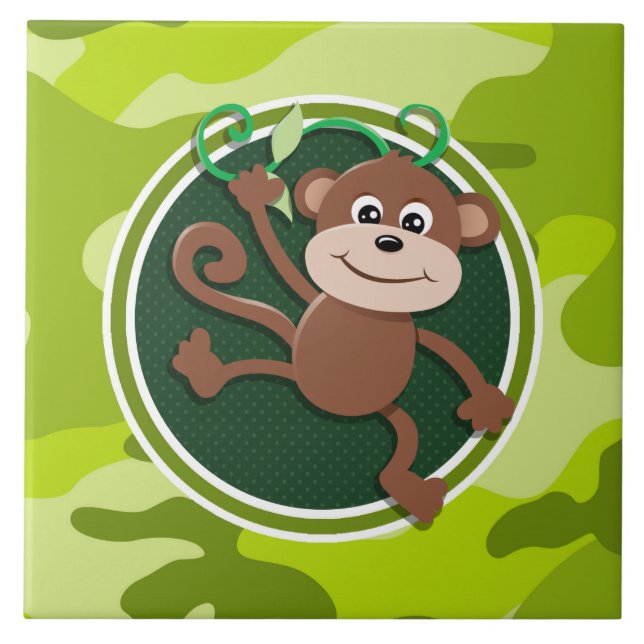 Azulejo De Cerâmica Macaco; camo verde brilhante, camuflagem (Frente)