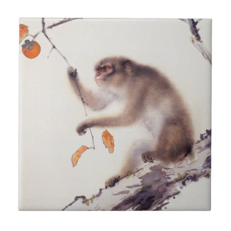 Azulejo De Cerâmica Macaco em uma árvore de caqui