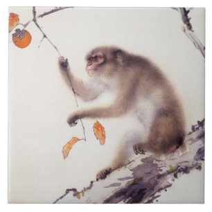 Azulejo De Cerâmica Macaco numa Árvore Persimmon