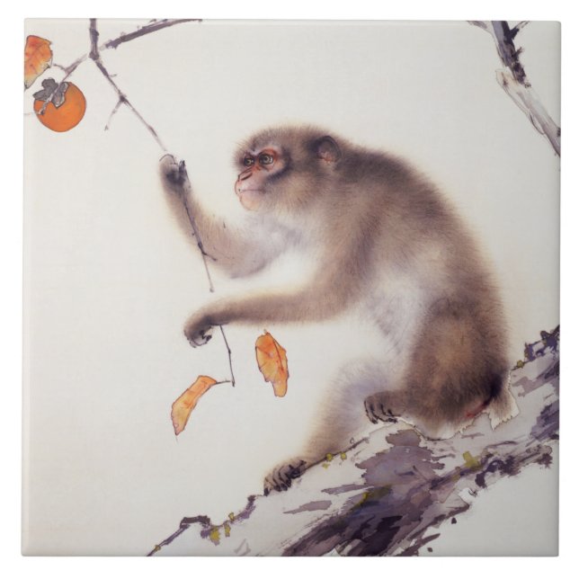 Azulejo De Cerâmica Macaco numa Árvore Persimmon (Frente)